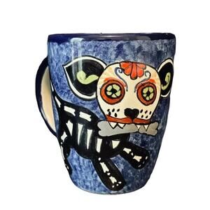 Alfa Contreras Mexican Pottery Skeleton Dog Mug Talavera Day of the Dead Mug